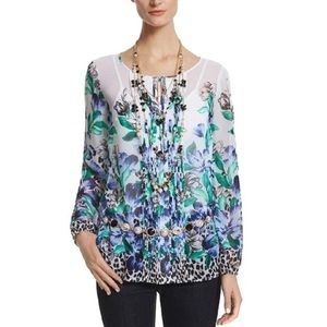WHBM Floral Pintuck Vented Sleeve Tunic Top Sz 8